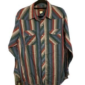 Vintage 80s Rustler Multicolor Striped Pearl Snap Western Long Sleeve Shirt Med